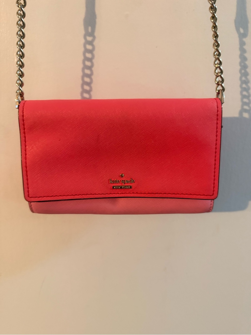 kate spade Bright Coral-Pink Crossbody Chain Wallet